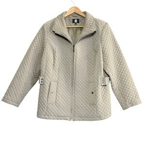 GALLERY Quilted Jacket Women’s 1X Mushroom Beige Zip Front Pockets‎ Classic Coat
